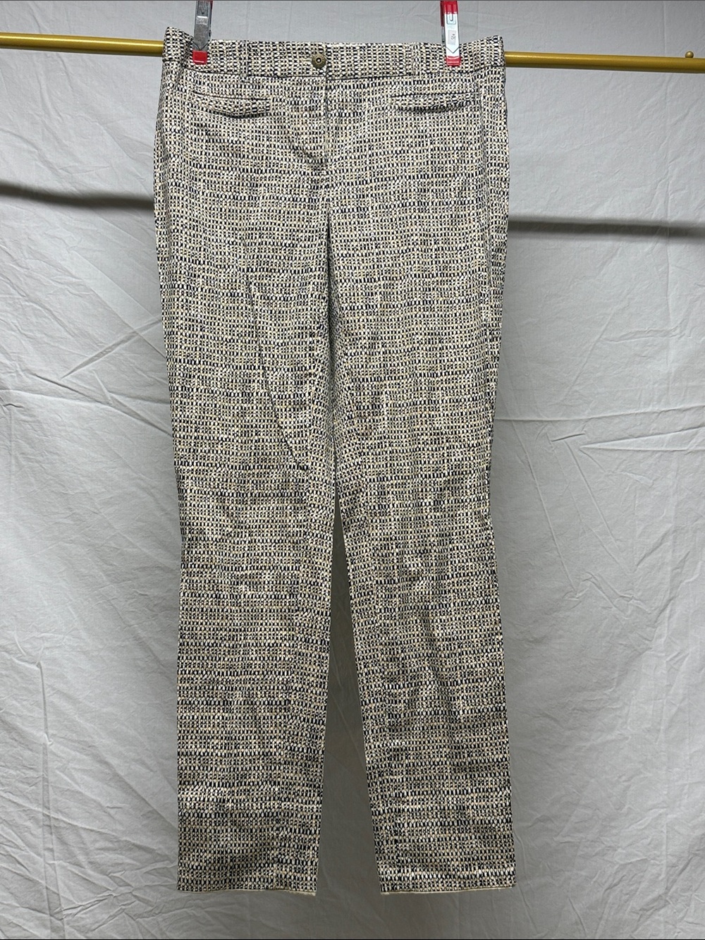 Brooks Brothers Cream and Black Straight Leg Woven Pants